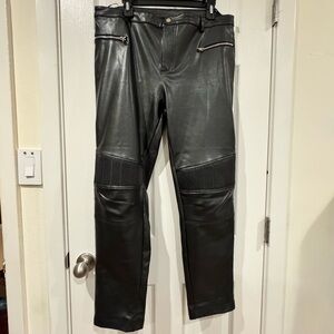 H&M Faux Leather Moto Biker Pants Black with Silver Size XXL goth steampunk